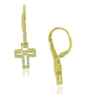【送料無料】ピアス　スターリングシルバーイエローゴールドクロスドロップピアス　925 sterlingsilber gelb goldton cz kreuz tropfenohrringe, 29cm