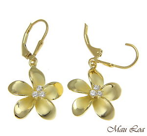 【送料無料】ピアス　スターリングシルバーイエローゴールドハワイアンプルメリアピアス　925 sterlingsilber gelbgold hawaiischer frangipani blume 3 cz brisuren ohrringe