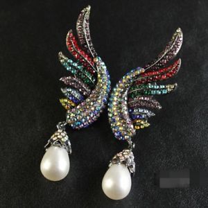 【送料無料】ピアス　ファッションスタッドピアス　クリスタルウイングパールケース×ohrringe mode gestt silber rot blau grn kristall flgel perle fallen x3