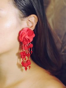 【送料無料】ピアス　ピアス　フラワーピンクタッセルパールプラスチックレッドクラフトrunde ohrringe gro blumen rosa quaste perle st rot handwerk aa25 13,666円