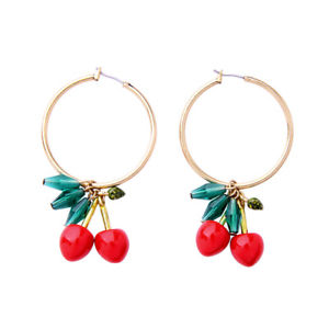 【送料無料】ピアス クレオールリングゴールデンテンプルチェリーレッドエナメルレトロピアス ohrringe kreole ring golden bgel kirsche emaille rot retro l1|hokushin