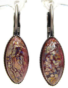 【送料無料】ピアス　ピアス　ビンテージハンドメイドガラスオパールローズsoho ohrhnger vintage navette rose fireopal 1960er jahre handgemachtes glas