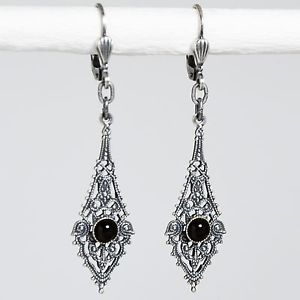 【送料無料】ピアス　ピアス　シルバービンテージレトロブラックジェットガラスgrevenkmper ohrringe silber glasstein rund verzierung vintage retro schwarz jet