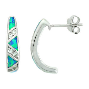 【送料無料】ピアス　スターリングシルバーオパールフープピアス　sterlingsilber opal halber reifen ohrringe mit cz steine