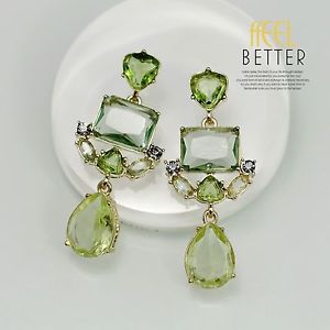【送料無料】ピアス　ペンダントアールデコピアス　クリップライトグリーン