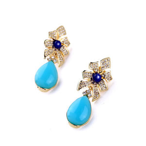 【送料無料】ピアス　ゴールデンピアス　クリップアートデコフラワードリップohrringe clips golden art deco blume tropf trkis blau original j2