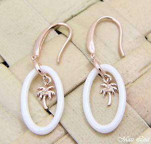 【送料無料】ピアス シルバーピンクレッドゴールドハワイヤシフックピアス 925 silber rosa rotgold hawaii palme weie keramik oval haken ohrringe|hokushin