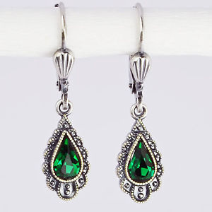 【送料無料】ピアス　ピアス　スワロフスキークリスタルシルバービンテージグリーンエメラルドドロップgrevenkmper ohrringe swarovski kristall silber tropfen vintage grn emerald