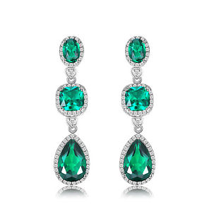 【送料無料】ピアス　ラグジュアリーレディーススターリングシルバーピアス　ピアス　エメラルドグリーンナノロシア13ct luxus damen nano russisch smaragd grn 925sterling silber ohrhnger ohrri