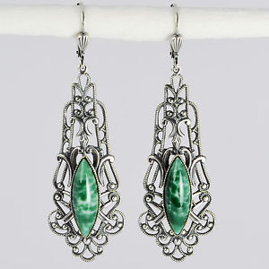 【送料無料】ピアス　ピアス　シルバーガラスオーナメントヴィンテージレトロgrevenkmper ohrring silber glasstein navette verzierung vintage retro grn jade｜hokushin