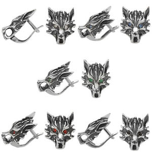 【送料無料】ピアス　スターリングシルバーウルフヘッドピアス　バイカージュエリージルコン