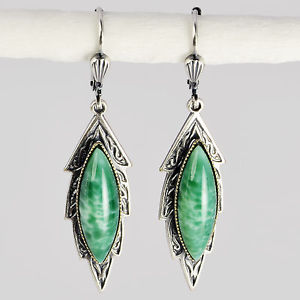 【送料無料】ピアス　ピアス　シルバービンテージグリーンヒスイオーナメントガラスgrevenkmper ohrringe silber glasstein navette verzierung vintage grn jade