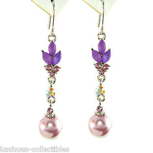 【送料無料】ピアス　スワロフスキークリスタルライラックパターンパールドロップmit swarovski kristall ~ flieder lila blume blumenmuster perlentropfen