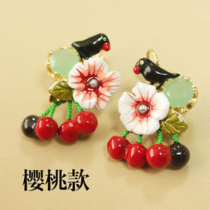 【送料無料】ピアス　ピアス　パジャマチェリーレッドバードエナメルohrringe schlfer kirsche rot vogel emaille wei original ehe l6