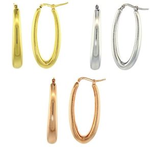 【送料無料】ピアス　スターリングシルバーデザインイタリアsterling silber einfach ovale form design puffy creolen, hergestellt in italien