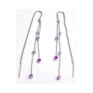 【送料無料】ピアス　レディーススターリングシルバーピンクバイオレットフックピアス　damen sterling silber 925 rh rosa amp; violett cz lang haken ohrringe