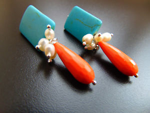 【送料無料】ピアス　シルバーピアス　ピアス　ターコイズパールメッキレビーohrringe ohrclips aus versilbert mit trkis,rhodochrosit, perle, catia levy