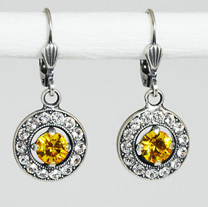 【送料無料】ピアス　ピアス　スワロフスキークリスタルラウンドビンテージレトロヒマワリgrevenkmper ohrringe swarovski kristall rund pav vintage retro gelb sunflower