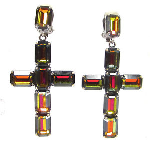 【送料無料】ピアス ピアス ビンテージアールデコスタイルバゲットクリスタルボルケーノクロスsoho ohrclips vintage 1960s crystal volcano kreuz baguette im art dco stil alt|hokushin
