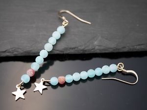 【送料無料】ピアス　ハンドメイドピアス　スターゴールドターコイズビーズhandgefertigte ohrhnger perlen mit stern gold trkis｜hokushin