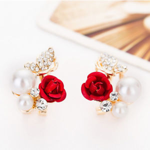 【送料無料】ピアス　ローズデas de56376 2st charming trendy nette rote rose weib olivet zink legierung pflan｜hokushin