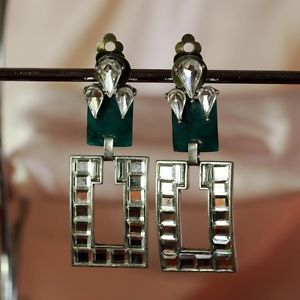 【送料無料】ピアス　ピアス　ピアス　グリーンレトロohrringe clips ohrhnger groe quadrat grn retro silber ehe x6 13,286円