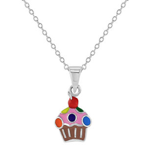 【送料無料】ネックレス　スターリングシルバーエナメルカラフルカップケーキネックレスen argent sterling 925 color maill cupcake collier pour filles 406cm