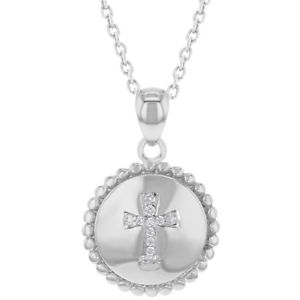 【送料無料】ネックレス　スターリングシルバークロスジルコンメダルクリップen argent sterling 925 croix mdaille zircon transparent collier enfants bbs｜hokushin 12,766円