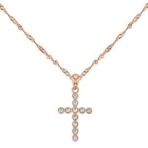 【送料無料】ネックレス　スターリングシルバーピンクゴールドフラッシュジルコンen argent sterling 925 or rose flash petit croix pendentif zircon transparent