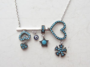 【送料無料】ネックレス　スターリングシルバードアターコイズトルコturque en argent sterling 925 mauvais oeil turquoise porte bonheur coeur