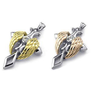 【送料無料】ネックレス　ステンレスクロスクリップ5xcollier de croix et ailes dange en acier inoxydable collier a pendentifr3o2