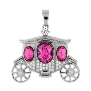 【送料無料】ネックレス　スターリングシルバーキャリッジピンクfemmes en argent sterling 925 cindarella belle calche cristal rose 32cm