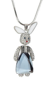【送料無料】ネックレス　クリスタルウサギクリップcollier lapin par ella jonte long strass crystal argent bleu blanc