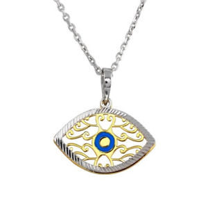 【送料無料】ネックレス　スターリングシルバーダブルクランプfemmes en argent sterling 925 2 tons bleu double oeil 406cm collier rglable｜hokushin