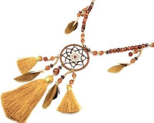 【送料無料】ネックレス　ガラスキャッチビーズネックレスcl2193f sautoir collier perles verre avec attraperves plumes et pompons j