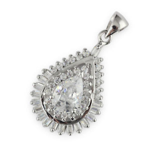 【送料無料】ネックレス　キュービックジルコンナシワンドセットfemmes massif 925 argent zircon cubique baguette poire dents set 25mm pendentif
