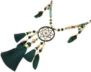 【送料無料】ネックレス ガラスキャッチビーズネックレスcl2194f sautoir collier perles verre avec attraperves plumes et pompons v