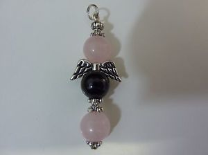 【送料無料】ネックレス　ペンダントピンククォーツスピネルpendentif ange protectiontendresse quartz rosespinelle noire perles 10mm