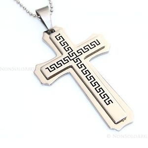 【送料無料】ネックレス　acciaio inossidabile e anallergico ciondolo pendente croce grande enorme greca