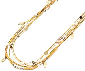 【送料無料】ネックレス　クランプブリリアントビーズマスタードコードcl2221d sautoir collier multirangs perles brillantes cordons moutarde avec