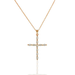 【送料無料】ネックレス　ゴールドジルコニウムクロスローズen argent sterling 925 ton or rose oxyde de zirconium ovale croix religieux