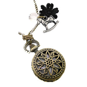 【送料無料】ネックレス　ヴィンテージショーガセットクロックロッキングホースクランプen laiton vintage travail montre gousset collier horloge cheval bascule