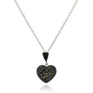 【送料無料】ネックレス　スターリングシルバーブラックペンダントネックレスfemmes en argent sterling 925 noir rh noir zc collier pendentif en coeur