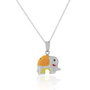 【送料無料】ネックレス　スターリングシルバーオレンジエナメルペンダントネックレスen argent sterling 925 3d orange jaune maill lphant collier pendentif,457cm