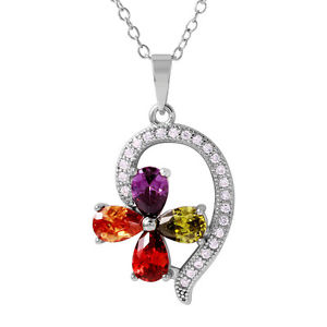 【送料無料】ネックレス　フラワーペンダントレディース925 argent sterling dames multicolore en forme de fleur pendentif 432cm
