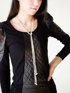 【送料無料】ネックレス　ネックレスチェーンシルバーホワイトスカーフパールcollier sautoir argent chaine enlac perle de culture blanche echarpe sd 5