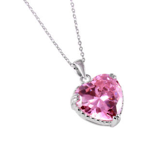 【送料無料】ネックレス　スターリングシルバーピンクハートロープネックレスfemmes en argent sterling 925 rh plaqu coeur rose cz corde 406cm collier