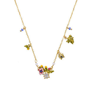 【送料無料】ネックレス　クリップゴールデングリーンピンクエンドシートレトロビンテージcollier court dor email vert rose coccinelle fin fleur feuille retro vintage l5