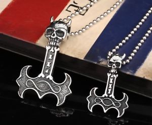 【送料無料】ネックレス　ステンレスバイキングペンダントスチールacier inox manteau de thor pendentif avec tte mort odin viking