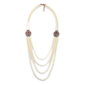 【送料無料】ネックレス　ロングネックレスホワイトパールアールデコレトロズcollier long dor multi quatre rang perle blanc art deco rouge retro az 1